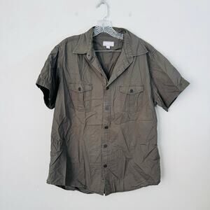 Utility Brown Short Sleeve Button Up Shirt With Bird Silhouette Mens Size L